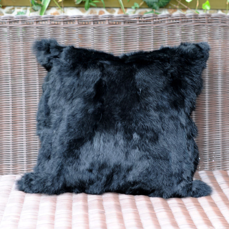 Thumbnail: Pieced Rabbit Fur Pillow Cover In Black