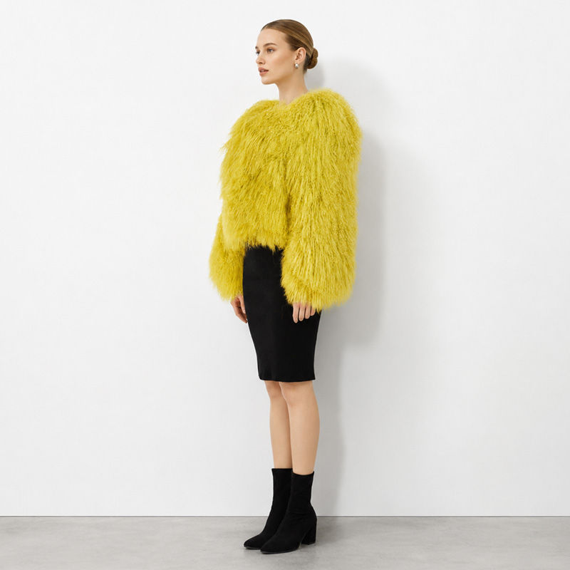 Mongolian Sheepskin Wool Jacket in Lemon