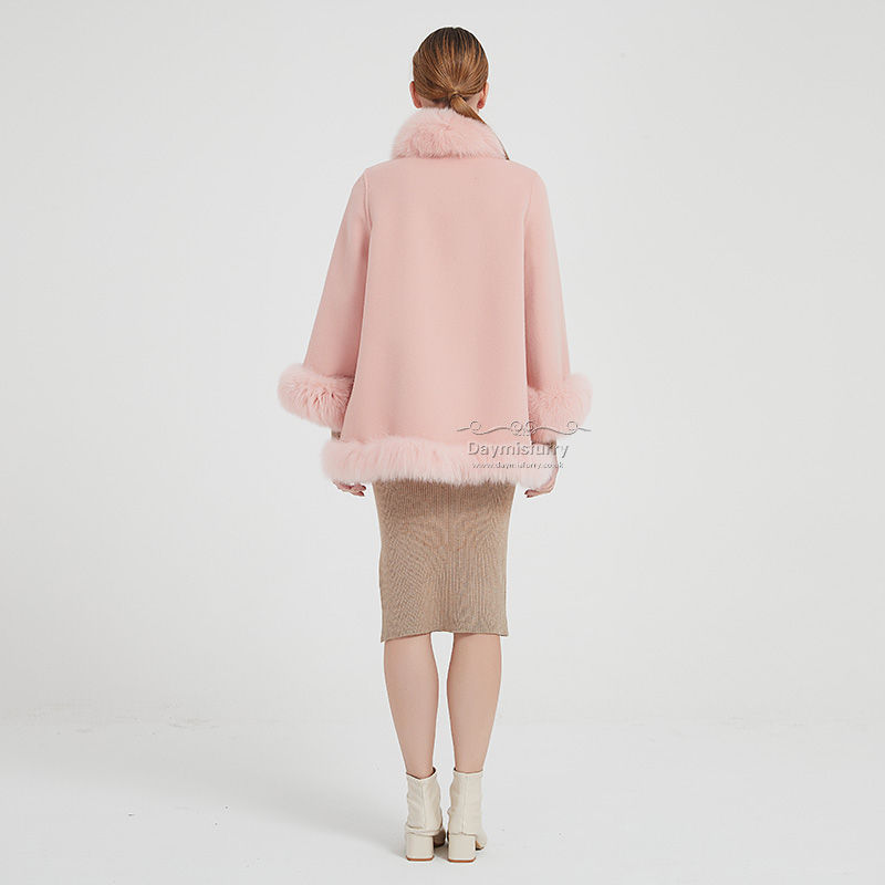 Thumbnail: Cashemere  Wool Fox Fur Wrap Coat in Soft Pink