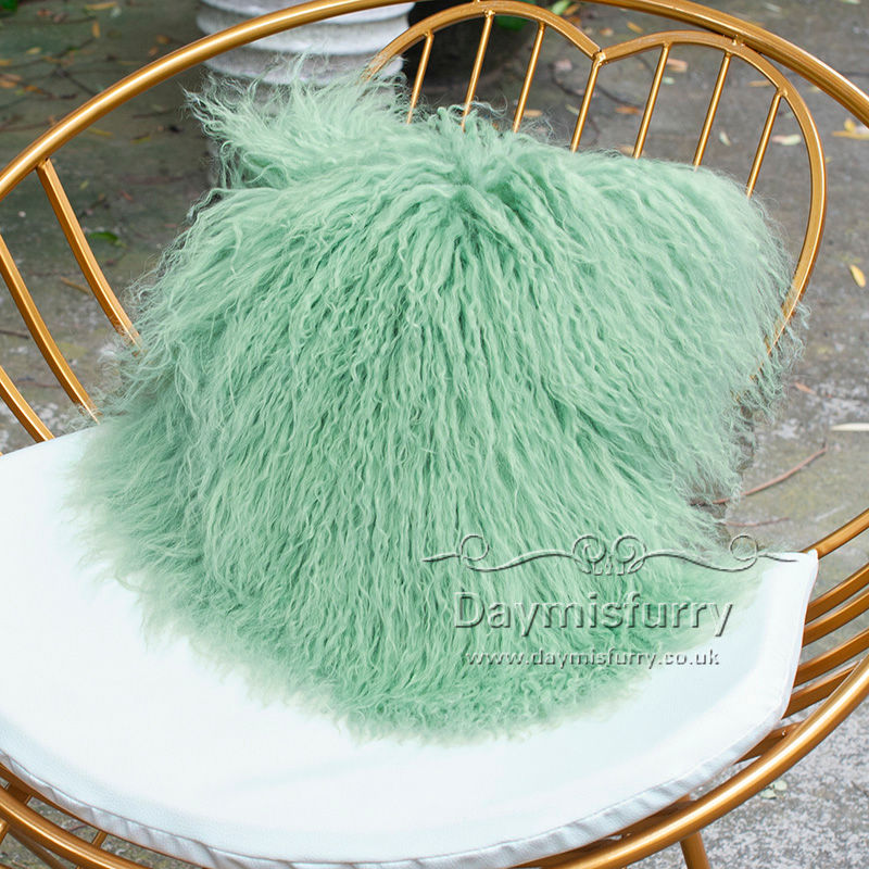 Thumbnail: Mongolian lamb Wool Pillow / Cushion Case in Mint