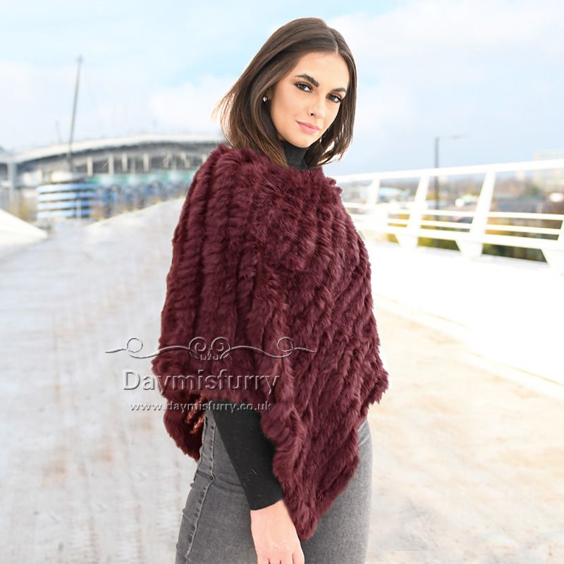 Knit Rabbit Fur Poncho / Fur Cape