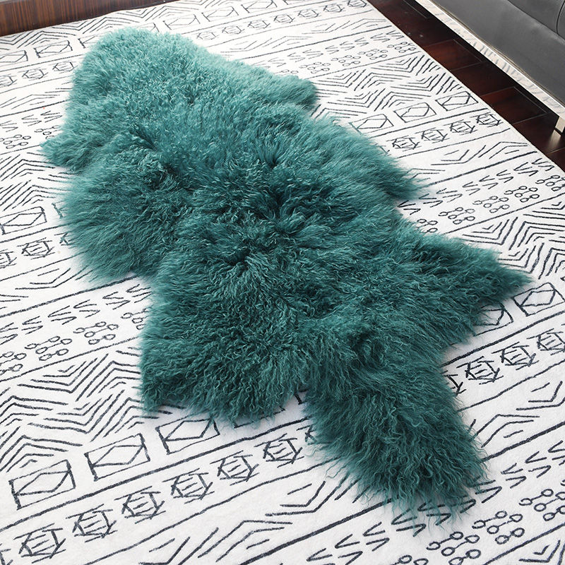 Thumbnail: Large Mongolian Sheepskin Rug in Mint