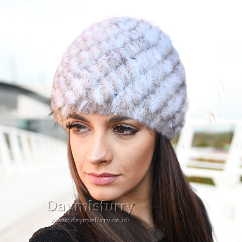 Thumbnail: Off White Mink Fur Beanie Cap Hat