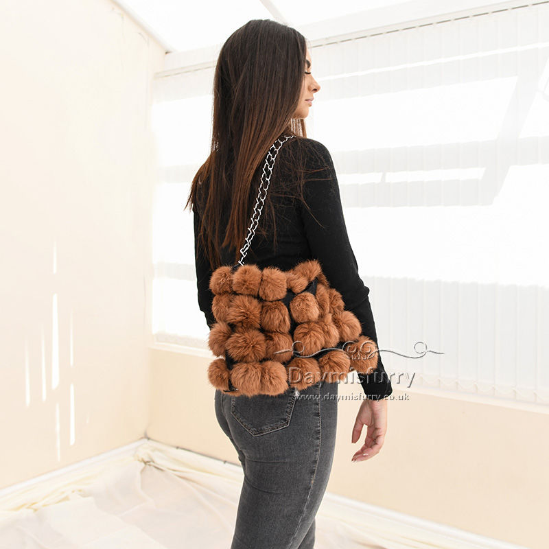 Thumbnail: Rabbit Fur Pom Pom Bag, Lady Hand Bag