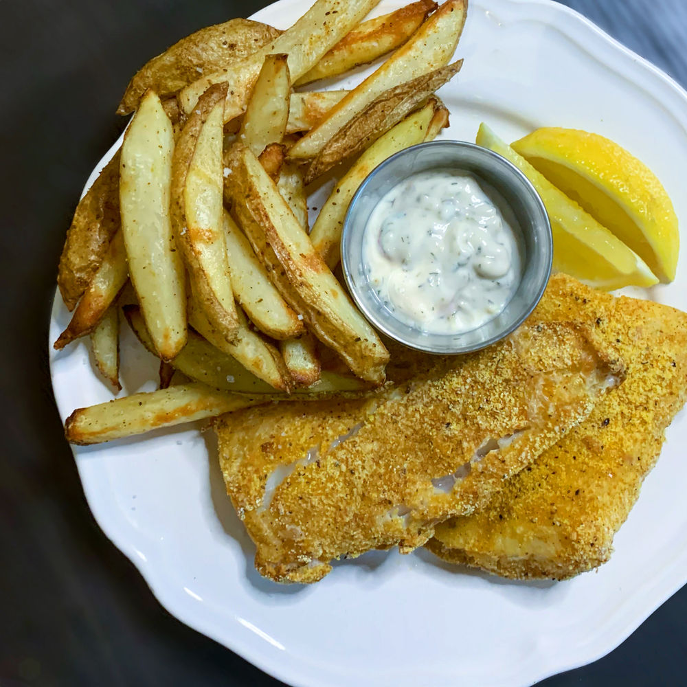 Air Fried Fish and Chips with Homemade Tartar Sauce