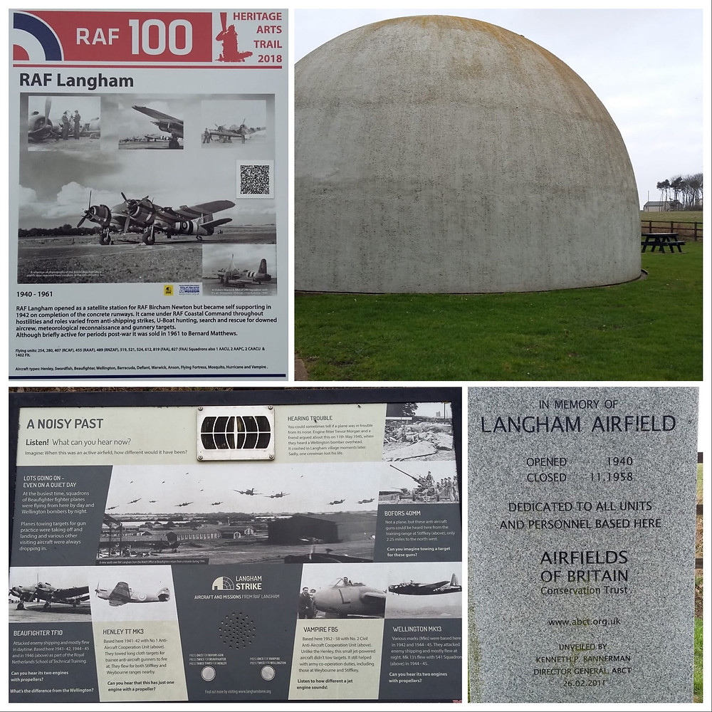 Langham Dome and information boards giving details in sound and words of the airfield and gunnery's past
