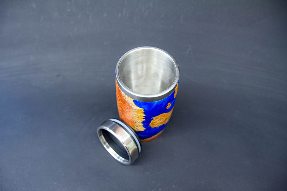 Thumbnail: Hybrid Mallee Burl and Blue Resin Coffee Tumbler