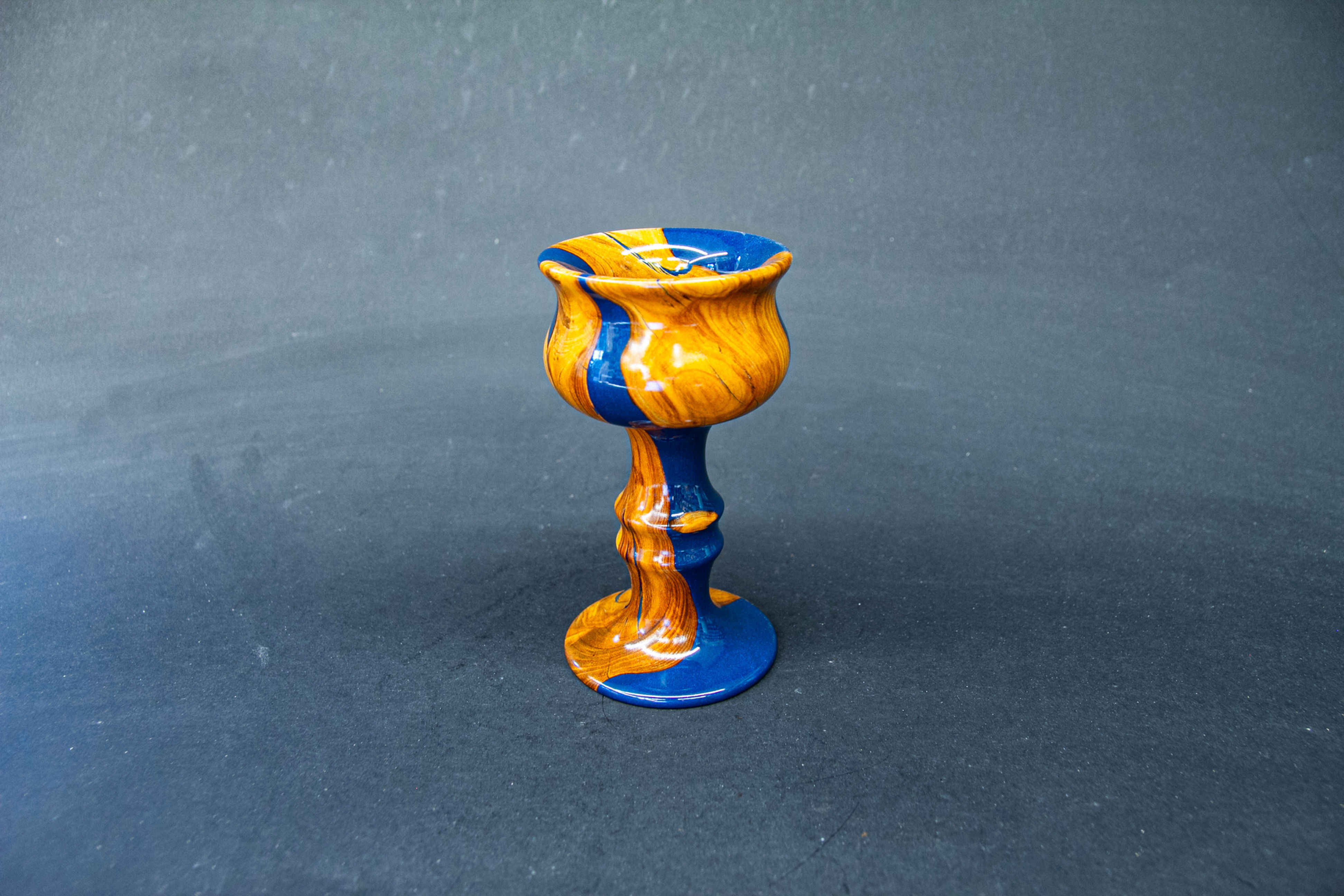 Blue Hybrid Olive Wood Goblet