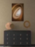 Trendy cabinet with metal sculptures