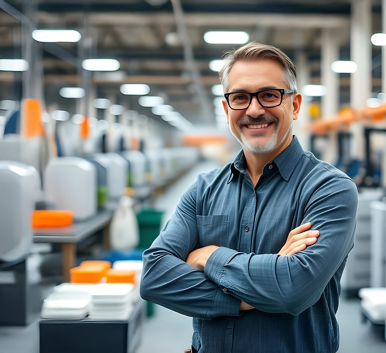 Crossnord_A, propriétaire d'une entreprise manufacturière, se promenant dans l'usine de production avec un moteur d'injection