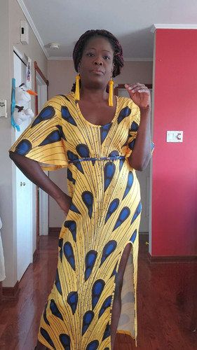 Robe longue motif plume de paon Luciole Fashion