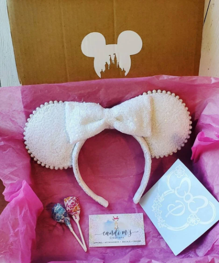 Bridal Mouse Ears with Bow Headband | Bride | Sequin Ears & Bow | Wedding