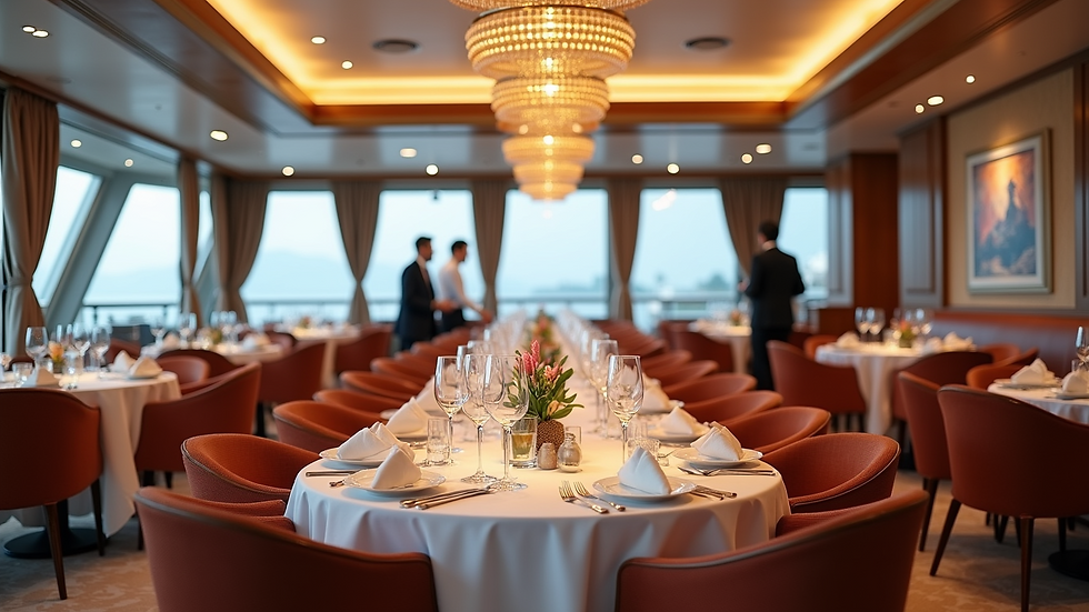 Eye-level view of a dining area on an Explora Journeys ship