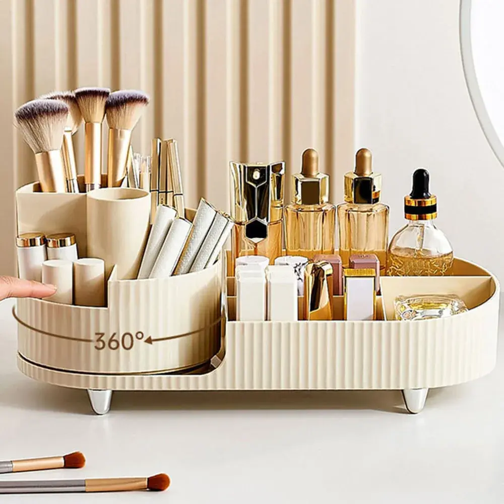 Cosmetic Storage Rack w/ Rotating Base and Divided Compartments