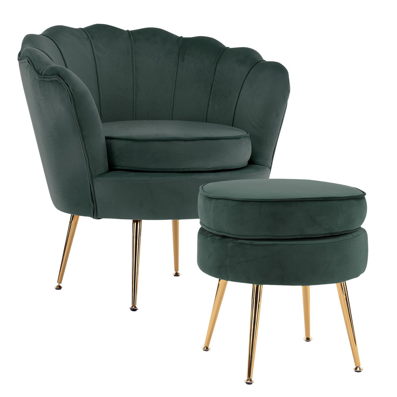 NNEDSZ Shell Scallop Green Armchair Accent Chair Velvet + Round Ottoman Footstoo