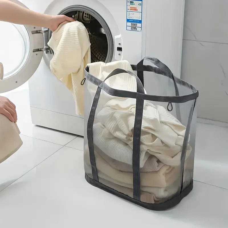 FoldNest Mesh Laundry Basket styled in a setting