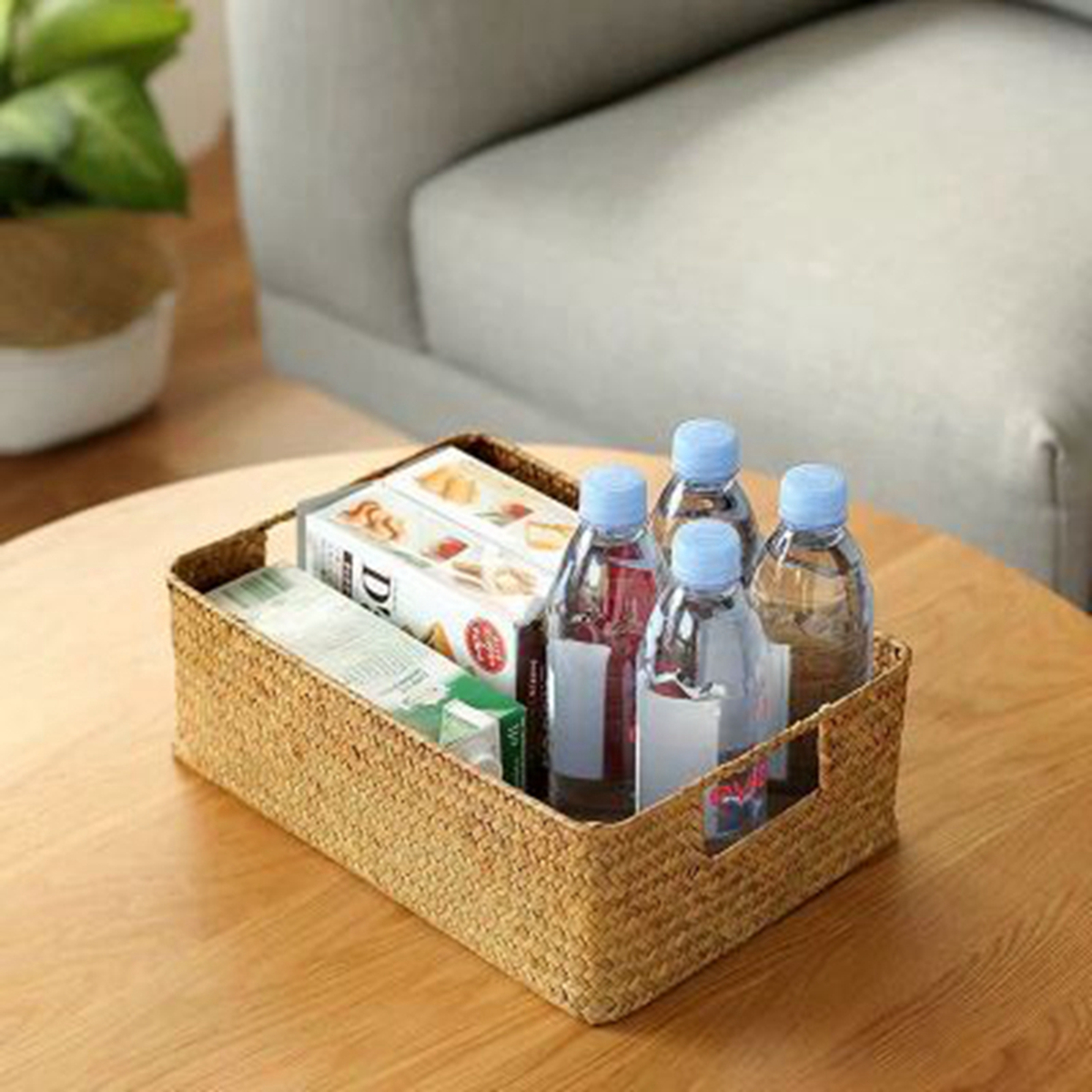 SeagrassNest Woven Storage Basket styled in a setting