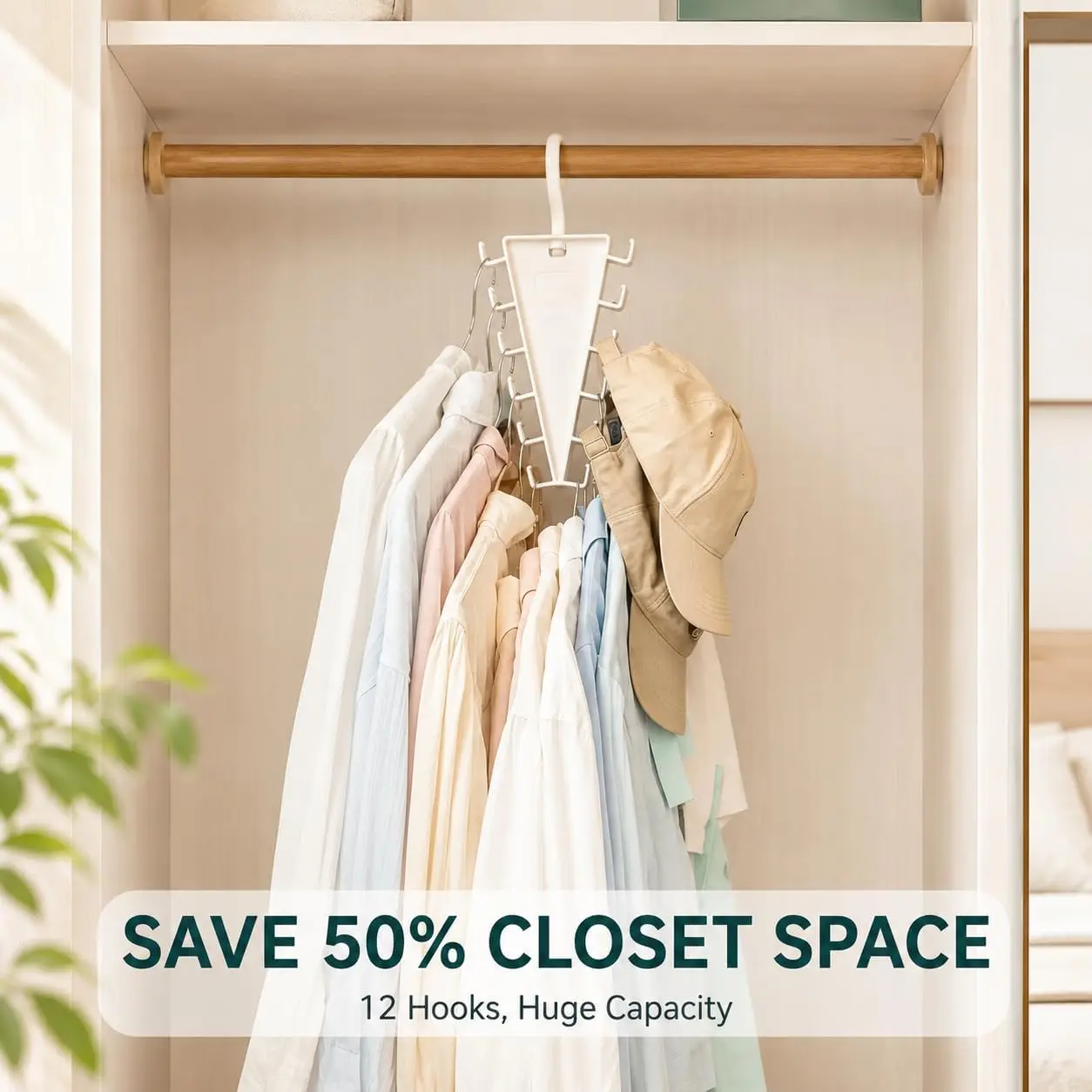 HangNest™ Space-Saving Hanger V-Shape Set organising garments vertically in a wardrobe