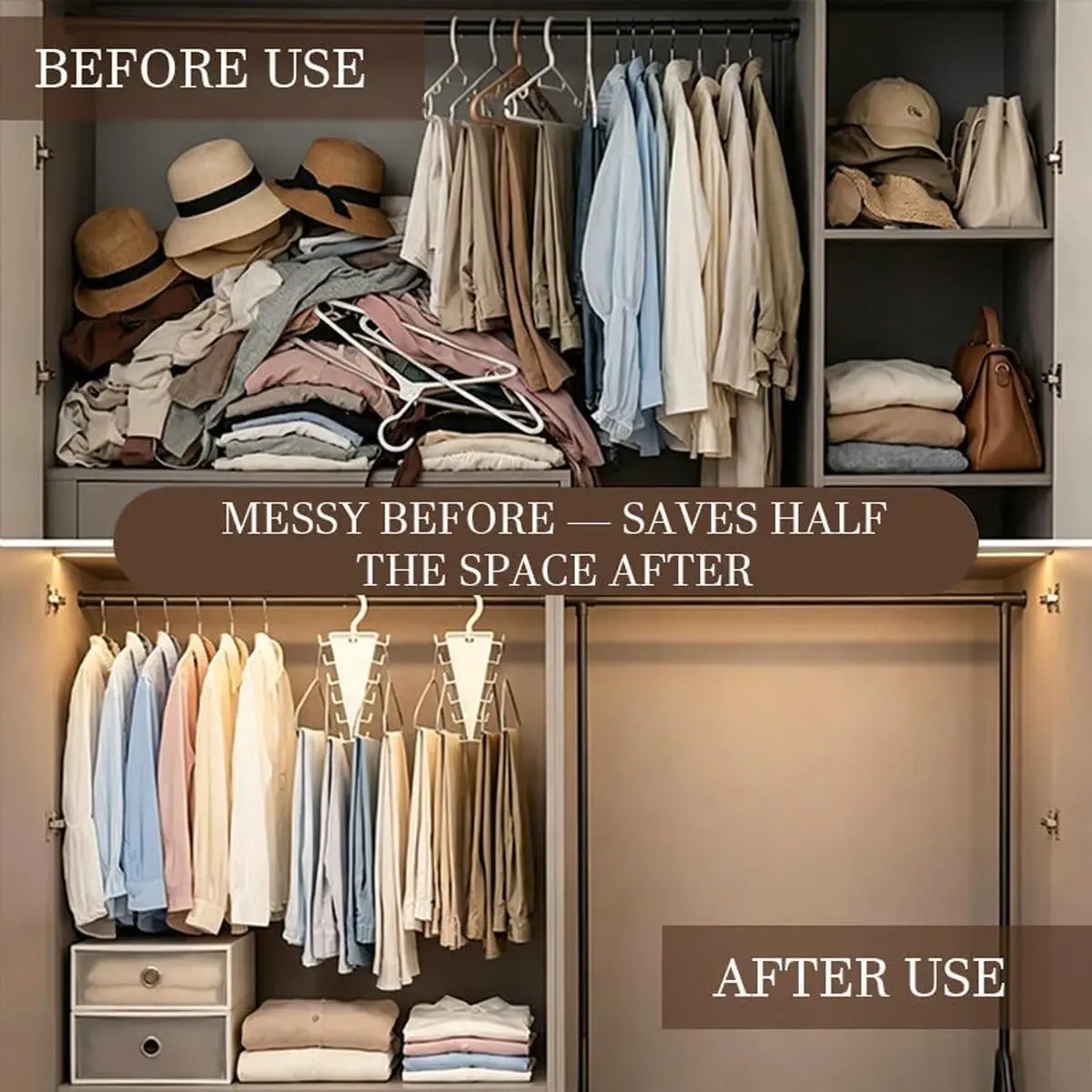 HangNest™ Space-Saving Hanger V-Shape Set four-piece set and hook layout