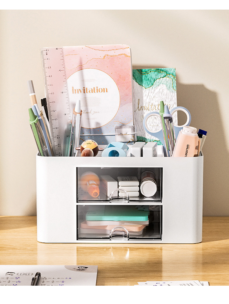 DeskNest 2-Drawer Desk Organiser styled in a setting