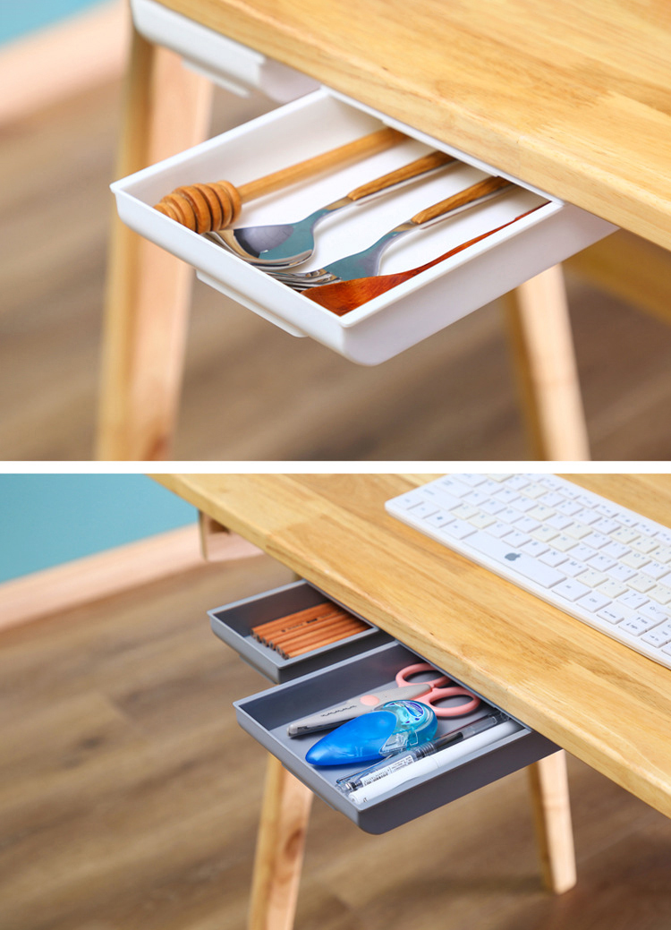 Self-Stick Under-Desk Storage Drawer styled in a setting