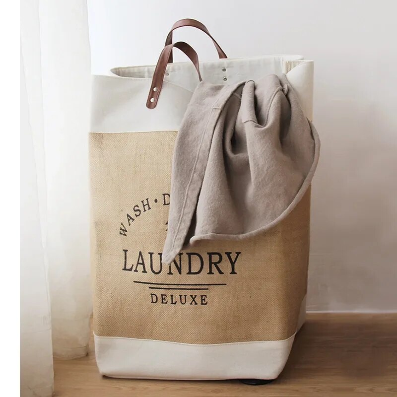 FoldNest Off-White Large Laundry Basket styled in a setting