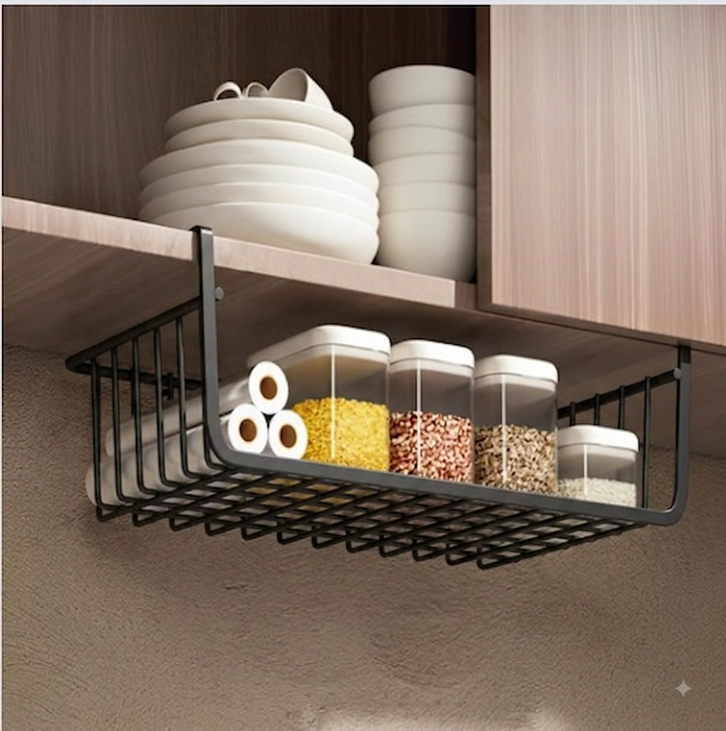 KitchenNest Under-Shelf Organiser styled in a setting