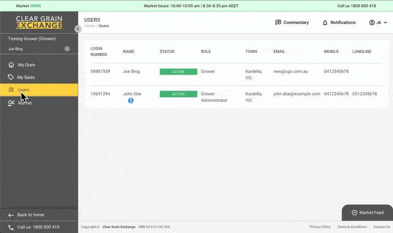 You can add users to your CGX account to help manage your grain selling