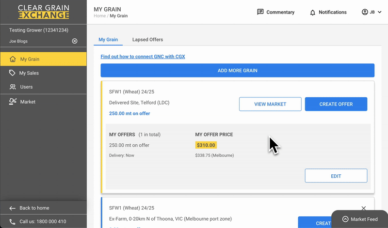 See your warehoused grain in your CGX account