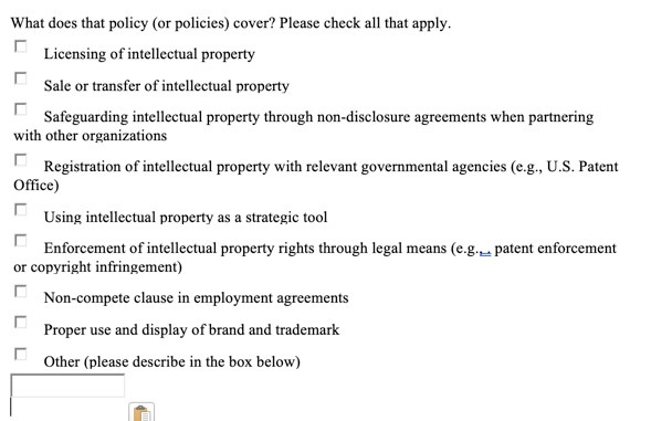 Descriptions of written intellectual property policy options