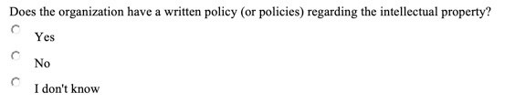 Question asking if the organization has written IP policies.