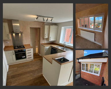 Collage of project photos, showcasing a sleek modern garage conversion with knock through to kitchen
