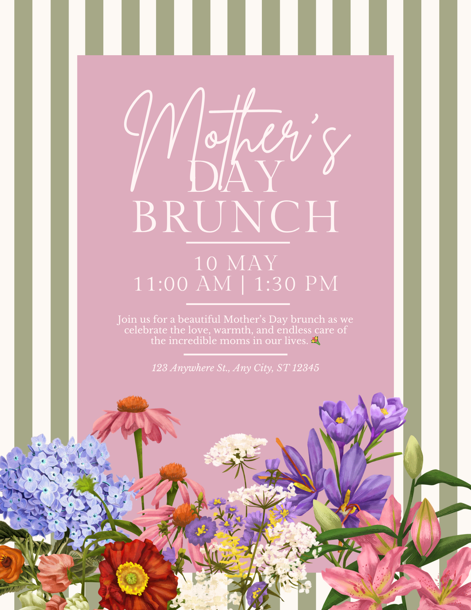 Floral Mother’s Day Brunch Invitation Template (Editable Canva Template)