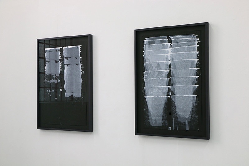 Untitled (after Seljalandsfoss), gesso on black Fabriano paper, 88 x 61cm, Available