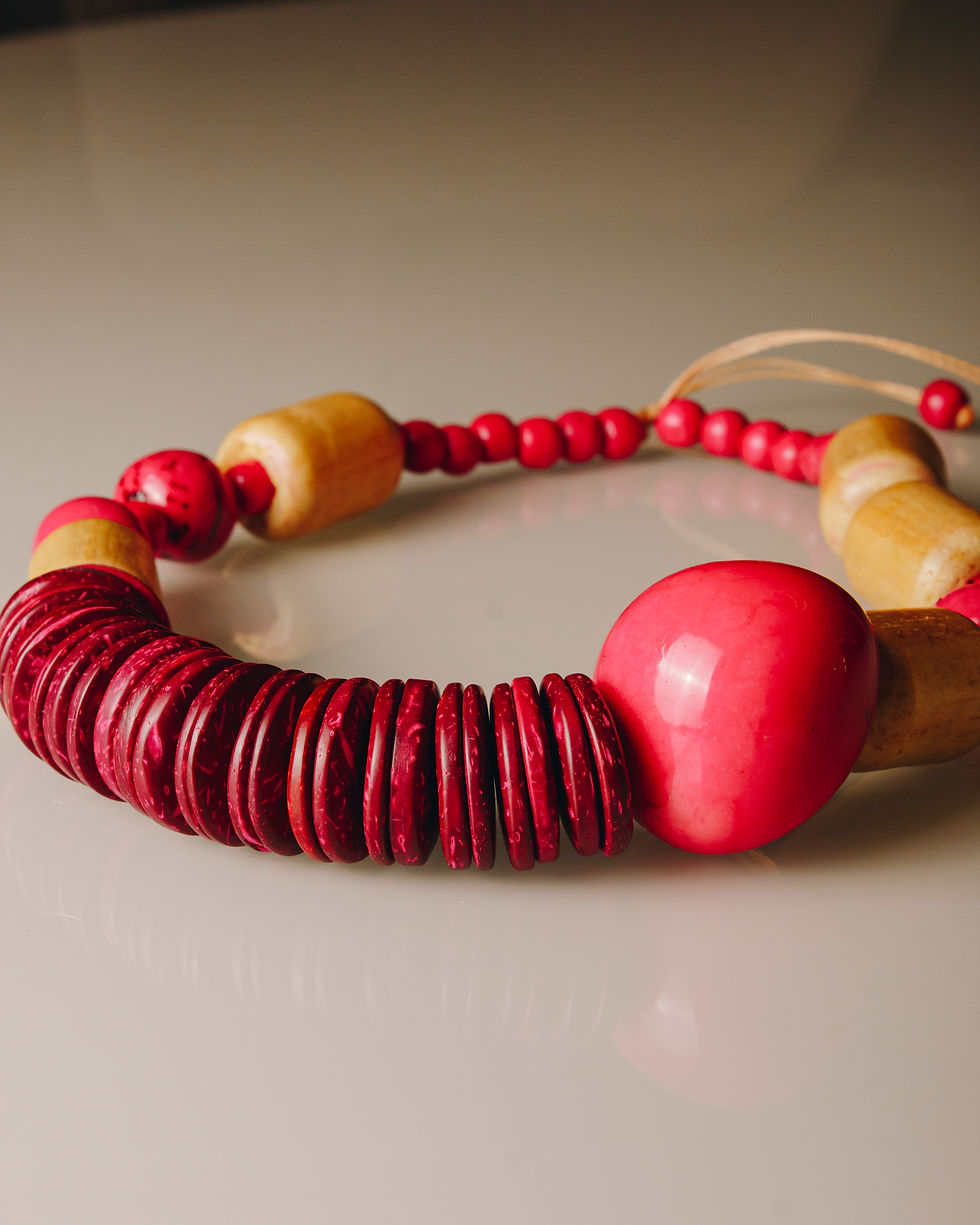 Miniatura: Colar jarina marfim, sementes  de paxiúba, discos de coco e madeira.