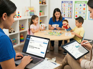 ABA therapists document CPT 97154 group adaptive behavior treatment while children receive structured face-to-face group therapy.