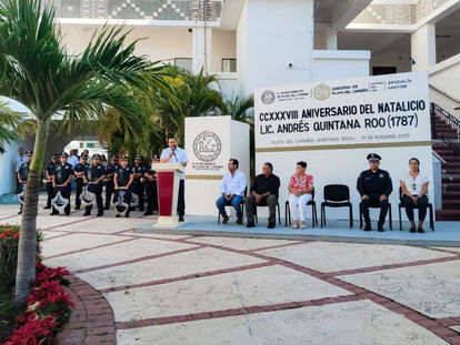 Gobierno de Playa del Carmen honra el legado de Andrés Quintana Roo en ceremonia cívica con motivo del 238 aniversario de su natalicio