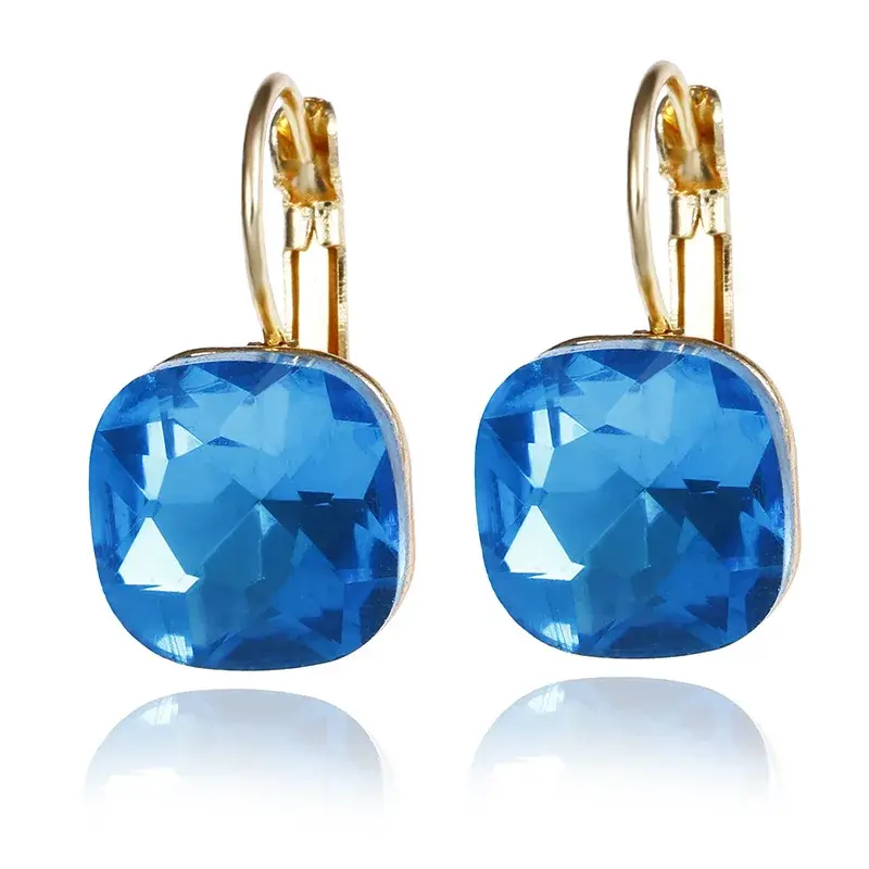 Thumbnail: Square Crystal Stud Earrings – Multicolor Sparkle Collection for Women