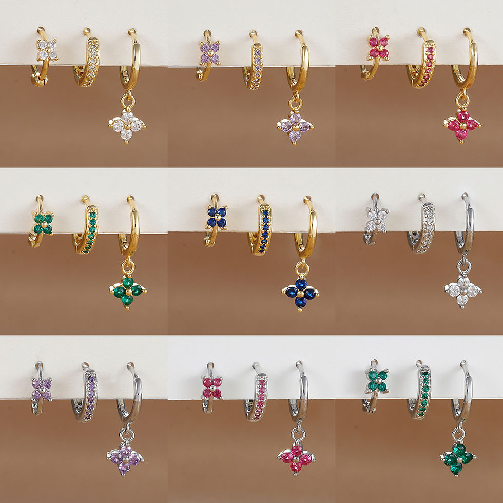 Thumbnail: Flower Drop Earring Set (3 Pieces) – Sparkling Cubic Zirconia