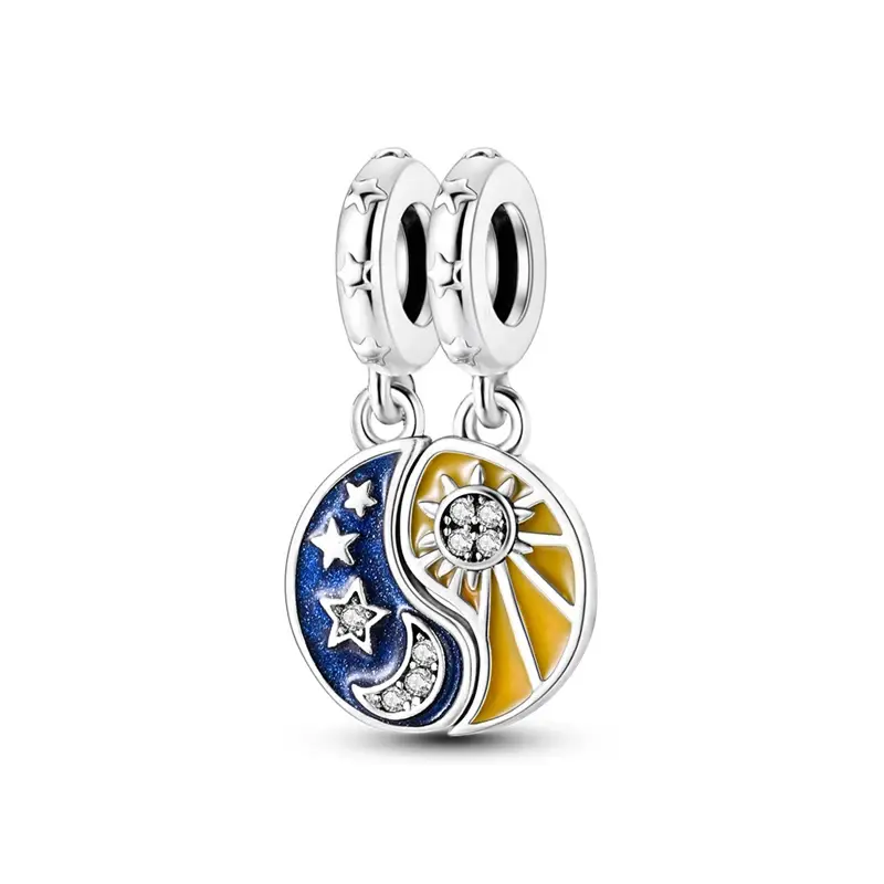 Küçük resim: 925 Sterling Silver Charms Fit Bracelets Star Moon Sun Spaceman Pendant Beads