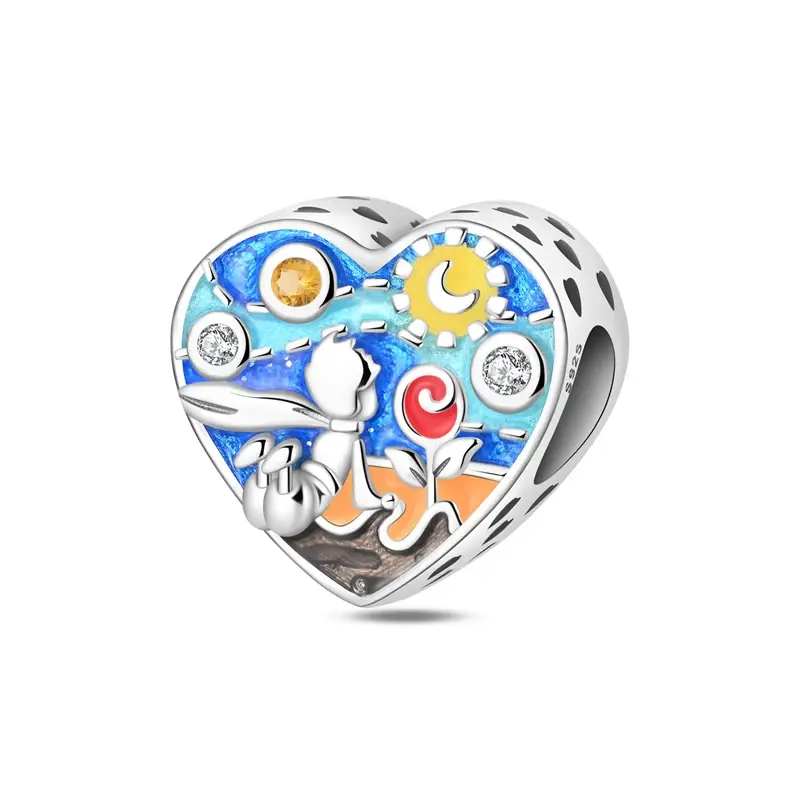 Küçük resim: 925 Sterling Silver Charms Fit Bracelets Star Moon Sun Spaceman Pendant Beads
