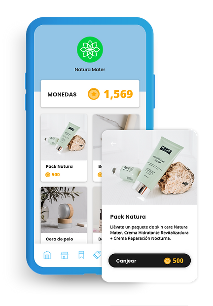 Aplicación móvil muestra sistema de puntos y recompensas de fidelización y gamification para consumo masivo