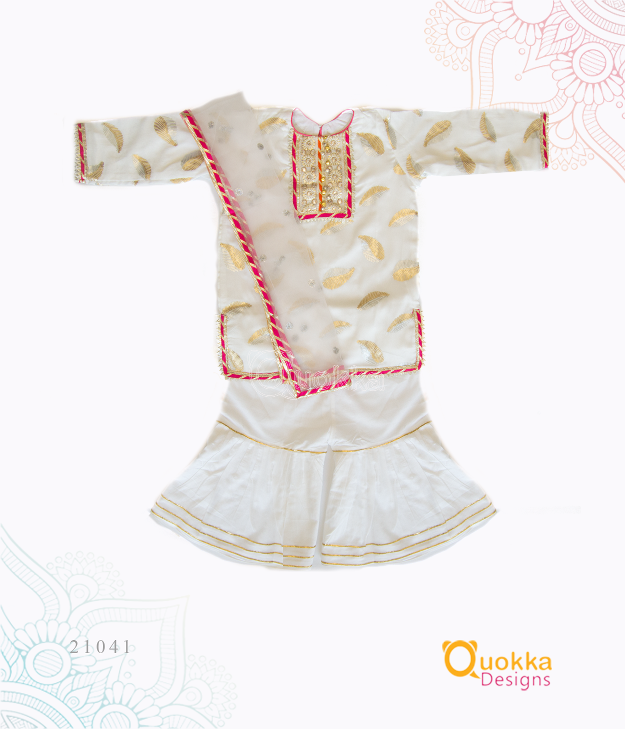 White Sharara - Gold Leaf Design - 21041