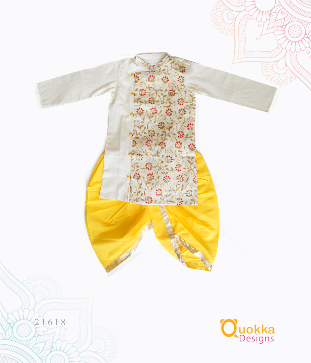 Kurta Dhoti - floral design top - Yellow Dhoti - 21618