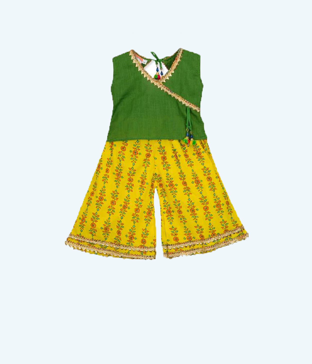 Green top with Yellow Palazzo - Gota Patti border - 20011