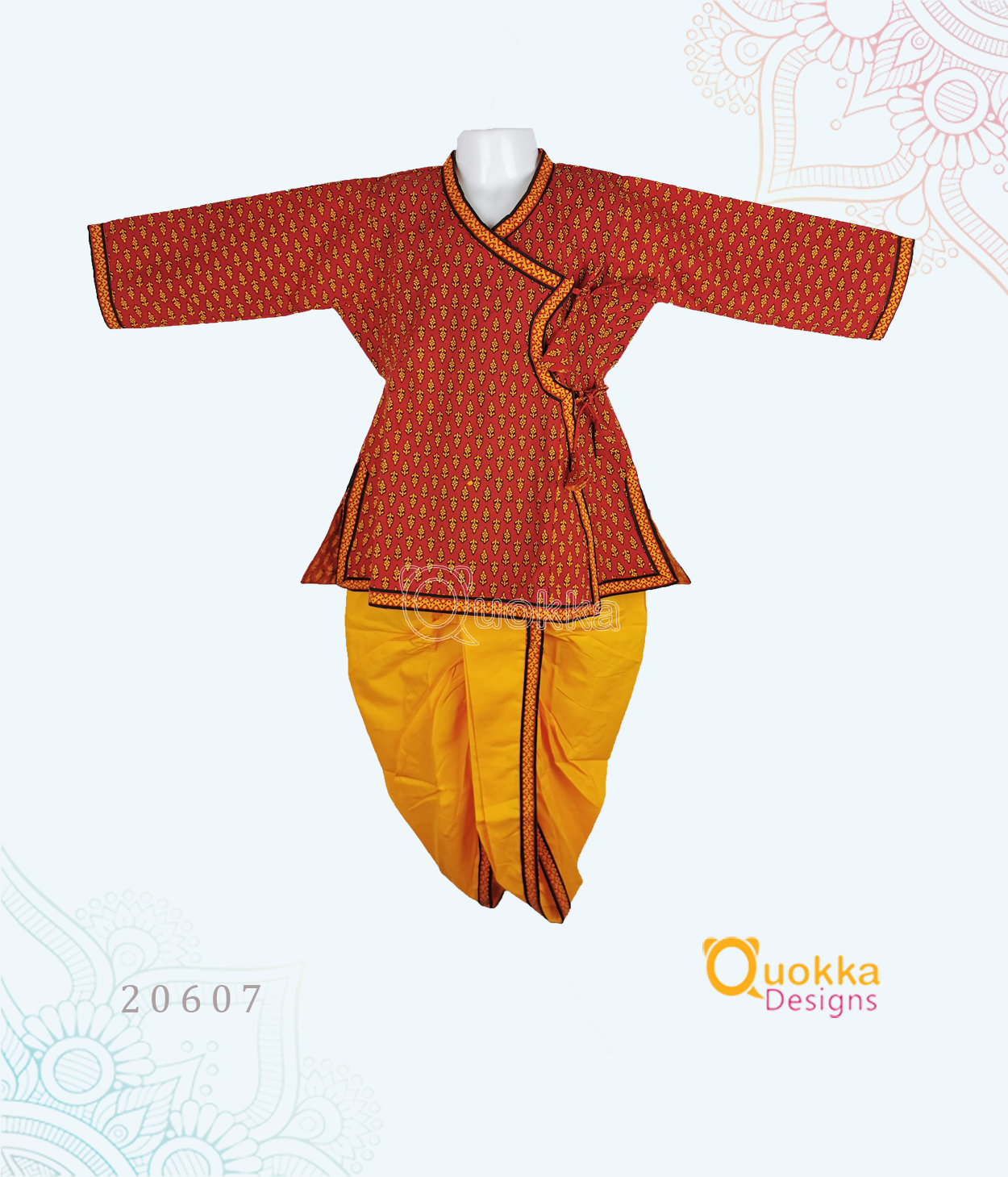 Angharka Dhoti - Red Leaf print - 20607