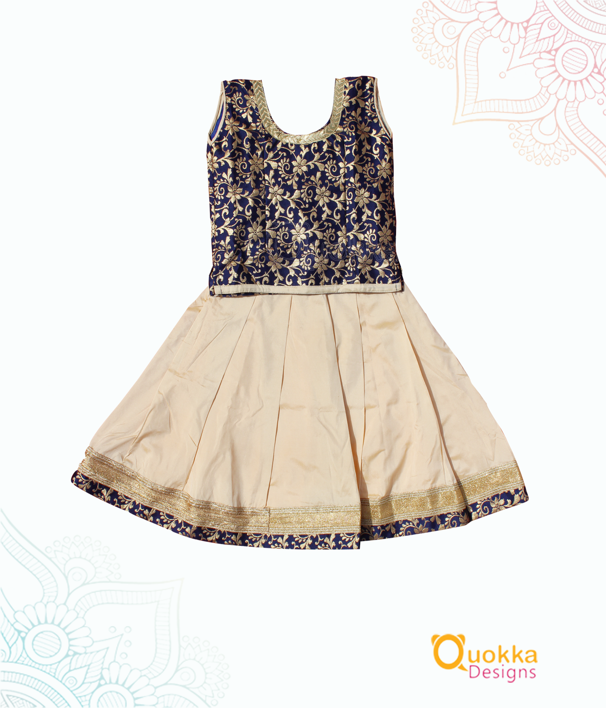 Heavy Silk Navy blue top with beige skirt -19016