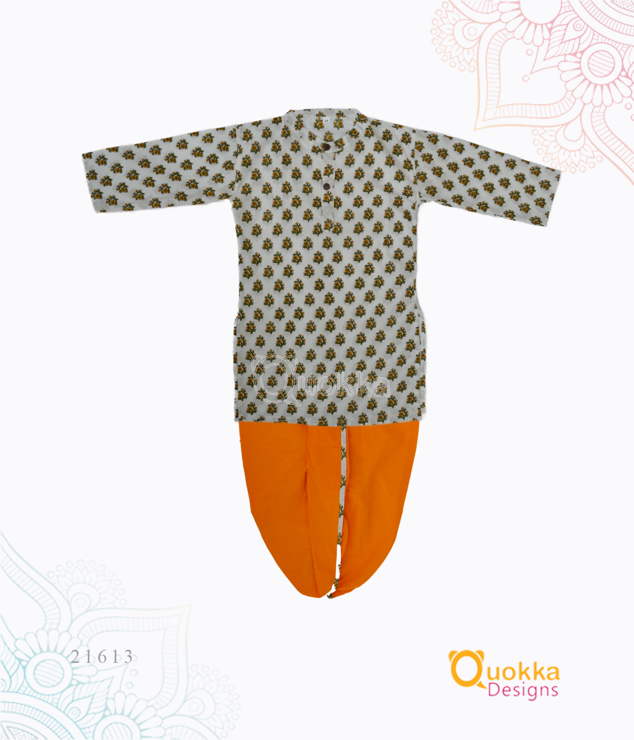 Floral Print Kurta / Yellow Dhoti - 21613