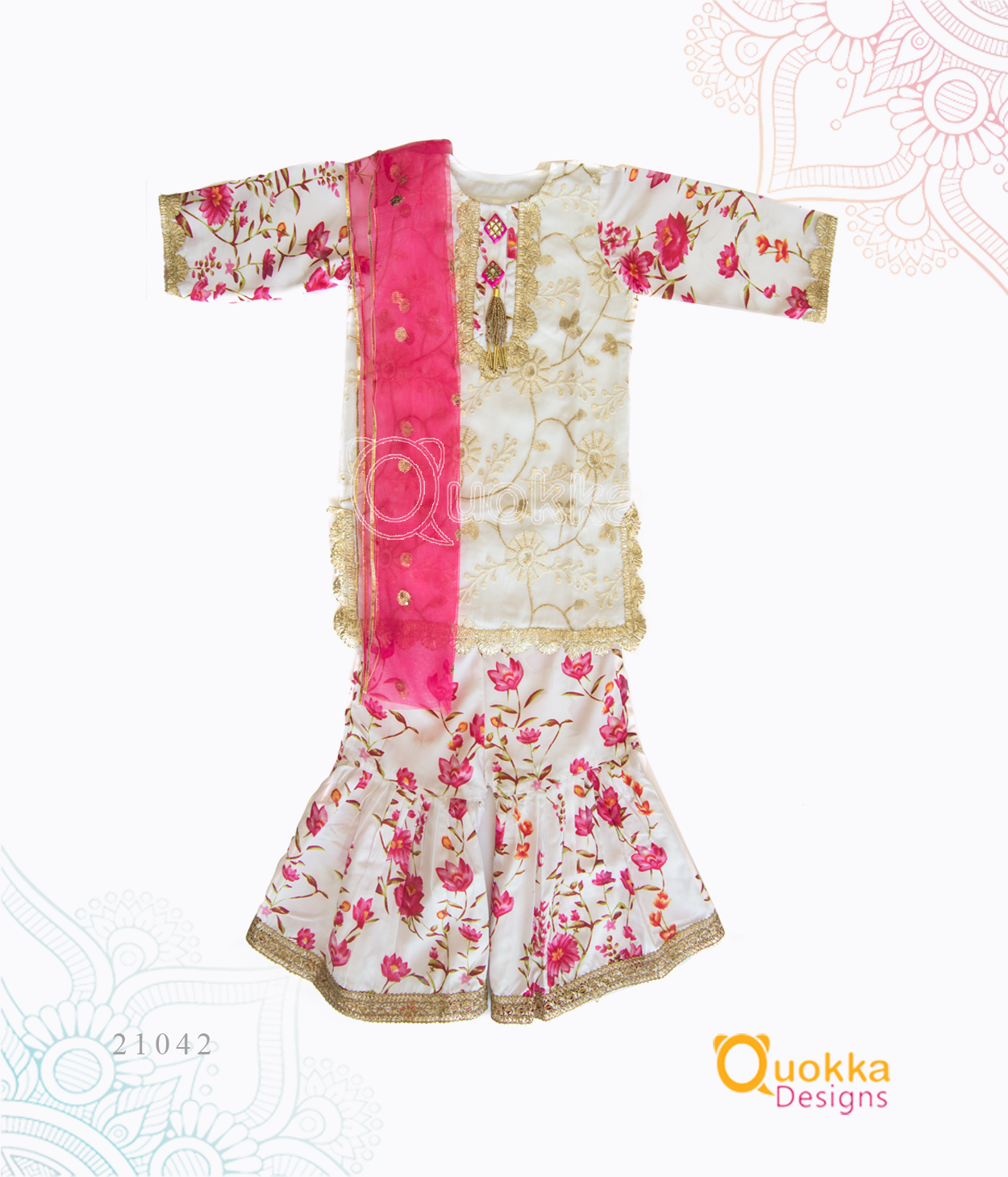White Sharara - Pink Floral Design - 21042