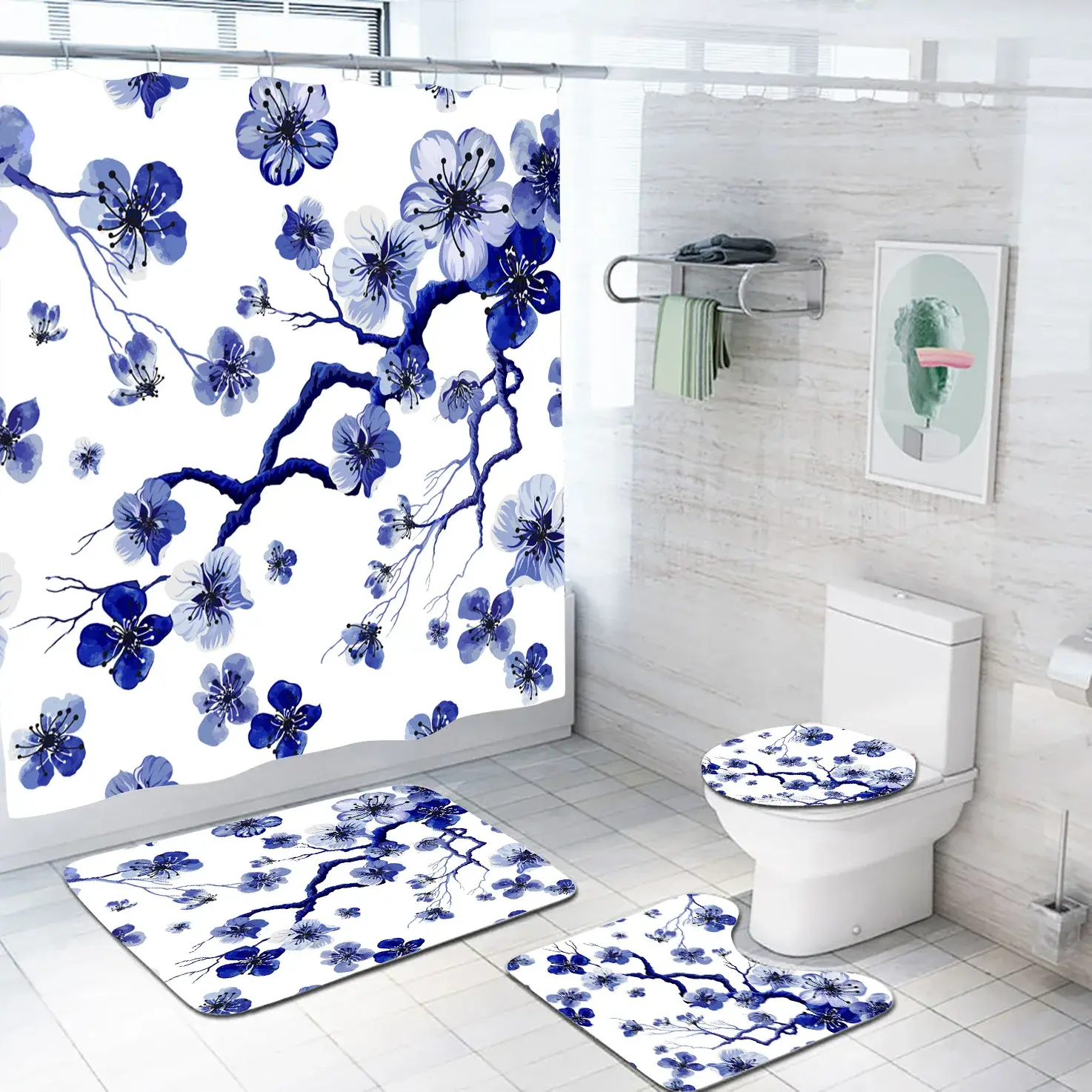 Machine Washable Shower Curtain with 12 Hooks